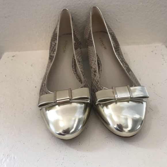 Coach Shoes - Coach Snakeskin Metallic Gold Flats
